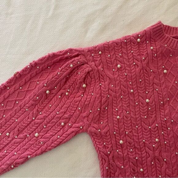 Something Navy Shelby Wool Blend Chunky Cable Knit Pearl Pink Sweater Large - Picture 6 of 8